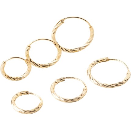 Trio de Brincos Dourado 3 Pares Argola Diamantada Conjunto Feminino Kit Semijoia Folheada Ouro a 18k