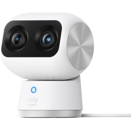 eufy Câmera S350, Camera de Segurança Wi-Fi, 4K Inteligente com Câmera Dupla, Visão 360°, Zoom 8×, Visão Noturna, Babá Eletrônica, Rastreamento por IA, Compatível com Alexa e HomeBase 3