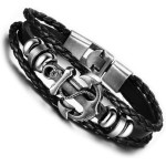 yesTGE Pulseira masculina vintage multicamadas trançadas à mão pulseiras de couro para homens e mulheres pulseira de acessórios de âncora