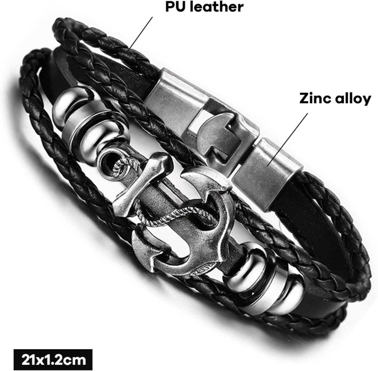 yesTGE Pulseira masculina vintage multicamadas trançadas à mão pulseiras de couro para homens e mulheres pulseira de acessórios de âncora - Imagem 2