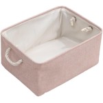 01 Caixa Cesto Organizador De Tecido Linho Dobrável 41x32x20cm (Rosa)