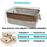 1 Caixa Cesto Organizador De Tecido Linho Dobrável 36x26x16 (palha com off) - Imagem 2