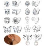 10 pares de brincos de pressão confortáveis femininos com clipe de cristal Sparklrd zircônia cúbica fofa borboleta flor pérola clipe de brincos de pino
