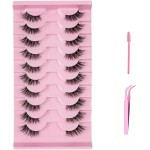 10 pares de cílios meio olho de gato com pinça e escova, cílios finos de 10 mm com faixa transparente, estilo 3 - Imagem 2