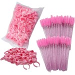100 Escovinhas Cílios + 100 Anel Batoque Cola Henna Tamanho:Rosa+17mm