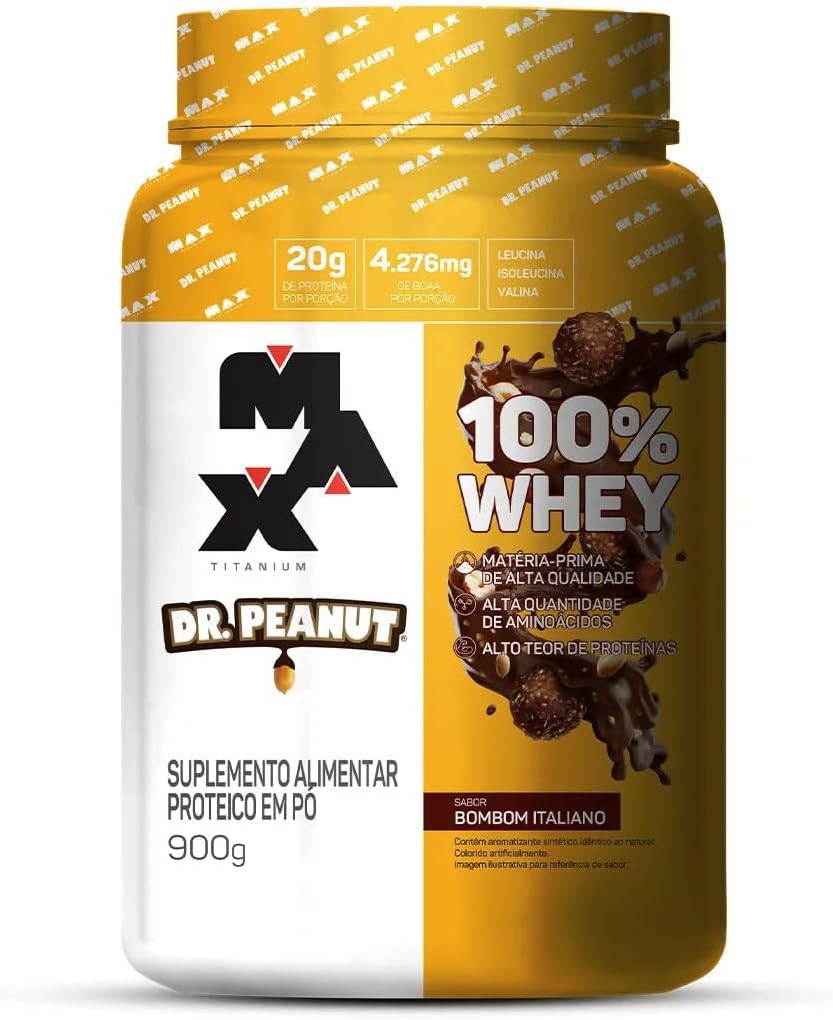 100-Whey-Max-Titanium-x-Dr-Peanut-900g-Sabor-Bombom.jpg 100% Whey Max Titanium x Dr. Peanut (900g), Sabor Bombom Italiano
