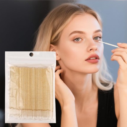 100 pincéis microaplicadores descartáveis para extensão de cílios Microswab para varinhas de rímel para ferramentas de remoção de cílios (ouro cristal)
