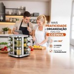Porta Temperos Giratório 12 Potes de Vidro com Suporte em Aço Inox – Organizador de Temperos e Condimentos 360° Quadrado, Porta Condimentos para Cozinha, Suporte Giratório Moderno - Imagem 3
