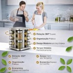 Porta Temperos Giratório 12 Potes de Vidro com Suporte em Aço Inox – Organizador de Temperos e Condimentos 360° Quadrado, Porta Condimentos para Cozinha, Suporte Giratório Moderno - Imagem 5