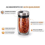 Porta Temperos com Suporte Giratório 6 Potes de Vidro Organizador de Condimentos Base Inox Rotativa Compacto para Cozinha Armazenamento Prático - Imagem 3