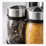 Porta Temperos com Suporte Giratório 6 Potes de Vidro Organizador de Condimentos Base Inox Rotativa Compacto para Cozinha Armazenamento Prático - Imagem 4