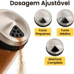 Porta Temperos com Suporte Giratório 6 Potes de Vidro Organizador de Condimentos Base Inox Rotativa Compacto para Cozinha Armazenamento Prático - Imagem 6