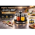 Porta Temperos com Suporte Giratório 6 Potes de Vidro Organizador de Condimentos Base Inox Rotativa Compacto para Cozinha Armazenamento Prático - Imagem 7