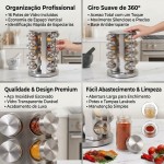 Porta Tempero Giratório Inox Vidro 16 Potes Organizador de Temperos para Cozinha Moderno para Condimentos - Imagem 3