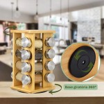 Porta Temperos de Bambu Giratório 16 Potes de Vidro Organizador Condimentos Especiarias Cozinha - Imagem 3