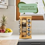 Porta Temperos de Bambu Giratório 16 Potes de Vidro Organizador Condimentos Especiarias Cozinha - Imagem 4