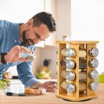Porta Temperos de Bambu Giratório 16 Potes de Vidro Organizador Condimentos Especiarias Cozinha - Imagem 5