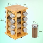 Porta Temperos de Bambu Giratório 16 Potes de Vidro Organizador Condimentos Especiarias Cozinha - Imagem 6