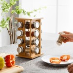 Porta Temperos de Bambu Giratório 16 Potes de Vidro Organizador Condimentos Especiarias Cozinha - Imagem 7