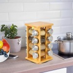 Porta Temperos de Bambu Giratório 16 Potes de Vidro Organizador Condimentos Especiarias Cozinha - Imagem 8