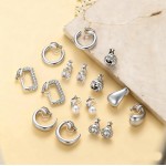 13 pares de brincos de pressão para mulheres, banhado a ouro 14 K, brincos de argola grossa, zircônia cúbica, tubo torcido, gota d'água, croissant, conjunto de joias de brincos falsos e - Imagem 6
