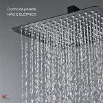 Chuveiro Ducha Slim 20x20 Quadrada Inox + Cano Banheiro Parede (preto) - Imagem 4