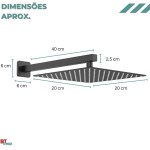 Chuveiro Ducha Slim 20x20 Quadrada Inox + Cano Banheiro Parede (preto) - Imagem 7
