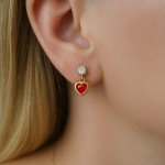 Conjunto Colar E Brinco Coração C/Zircônia Vermelho Banhado a Ouro Corrente 45cm Dourado - Imagem 6