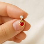 Conjunto Colar E Brinco Coração C/Zircônia Vermelho Banhado a Ouro Corrente 45cm Dourado - Imagem 7
