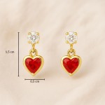 Conjunto Colar E Brinco Coração C/Zircônia Vermelho Banhado a Ouro Corrente 45cm Dourado - Imagem 8