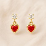 Conjunto Colar E Brinco Coração C/Zircônia Vermelho Banhado a Ouro Corrente 45cm Dourado - Imagem 9