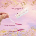 Escovinha Descartável para Cílios – Bastão para Alinhamento e Aplicação, 50 Unidades, Rosa com Glitter - Imagem 6