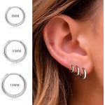 Brincos femininos de argola hipoalergênicos de aço inoxidável com zircão, conjunto de brincos de pérola, prata, 6 pares, Aço inoxidável Zircônia cúbica, Zircônia - Imagem 3