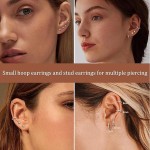 Brincos femininos de argola hipoalergênicos de aço inoxidável com zircão, conjunto de brincos de pérola, prata, 6 pares, Aço inoxidável Zircônia cúbica, Zircônia - Imagem 5