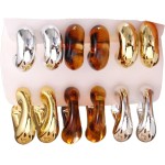 5-6 pares de brincos de argola de acrílico para mulheres, brincos grossos em forma de C, conjuntos de resina, joias modernas