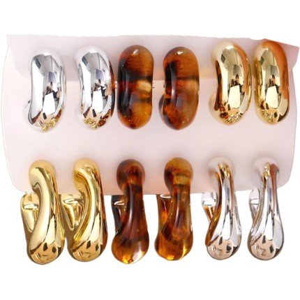 5-6 pares de brincos de argola de acrílico para mulheres, brincos grossos em forma de C, conjuntos de resina, joias modernas
