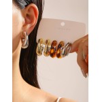 5-6 pares de brincos de argola de acrílico para mulheres, brincos grossos em forma de C, conjuntos de resina, joias modernas - Imagem 2