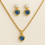 Conjunto Colar E Brinco Coração C/Zircônia Azul Banhado a Ouro Corrente 45cm - Imagem 4