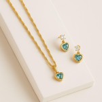 Conjunto Colar E Brinco Coração C/Zircônia Azul Banhado a Ouro Corrente 45cm - Imagem 5
