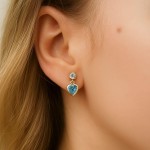 Conjunto Colar E Brinco Coração C/Zircônia Azul Banhado a Ouro Corrente 45cm - Imagem 6