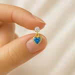Conjunto Colar E Brinco Coração C/Zircônia Azul Banhado a Ouro Corrente 45cm - Imagem 7