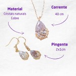 Conjunto de Joias Feminino ¨RainDrop¨ em Cristais Naturais e Cobre – Elegância, Versatilidade e Sofisticação – Acompanha Bolsa de Veludo - Imagem 3