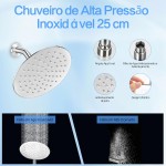 Chuveiro Ducha Inox de 20cm com Redondo Ducha Manual de 10cm e Mangueira de 1,5m Conjunto Duplo Ajustável com Função Chuva de Alta Pressão (Prata) - Imagem 3