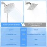 Chuveiro Ducha Inox de 20cm com Redondo Ducha Manual de 10cm e Mangueira de 1,5m Conjunto Duplo Ajustável com Função Chuva de Alta Pressão (Prata) - Imagem 5