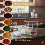 Porta Temperos de Acrílico Crystal Transparente com 4 Potes e Base Antiderrapante – Organizador de Condimentos Resistente, Durável e Compacto para Cozinha - Imagem 3
