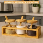 porta tempero 3 potes colher condimento suporte mantimentos bambu 300Ml cozinha - Imagem 3