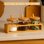 porta tempero 3 potes colher condimento suporte mantimentos bambu 300Ml cozinha - Imagem 6