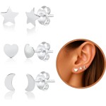 Trio de Brincos Prata 925 Feminino – Estrela, Lua e Coração (3 Pares) | Hipoalergênicos, Delicados e Ideais para 2º/3º Furo - Imagem 3