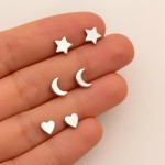Trio de Brincos Prata 925 Feminino – Estrela, Lua e Coração (3 Pares) | Hipoalergênicos, Delicados e Ideais para 2º/3º Furo - Imagem 4