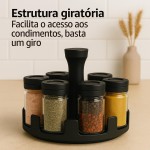 Organizador de Temperos Giratório 360° com 6 Potes de Vidro | Base Premium + Tampas Dosadoras – Cozinha Criativa e Funcional - Imagem 6